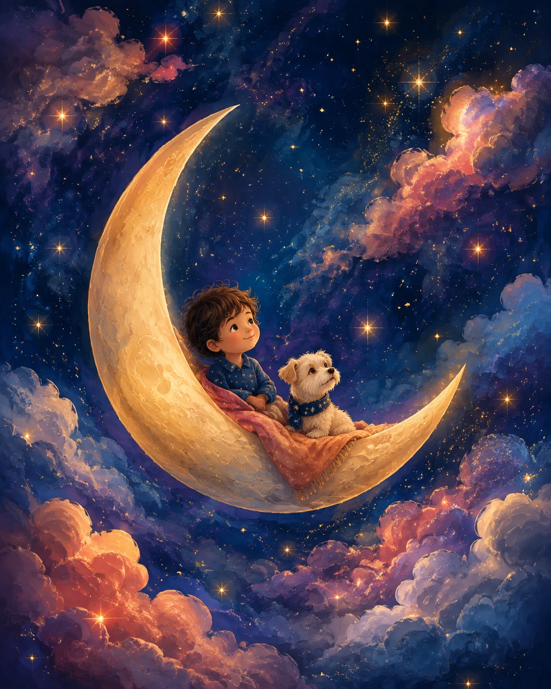 Bedtime Dreams story concept in dreamlike watercolor style