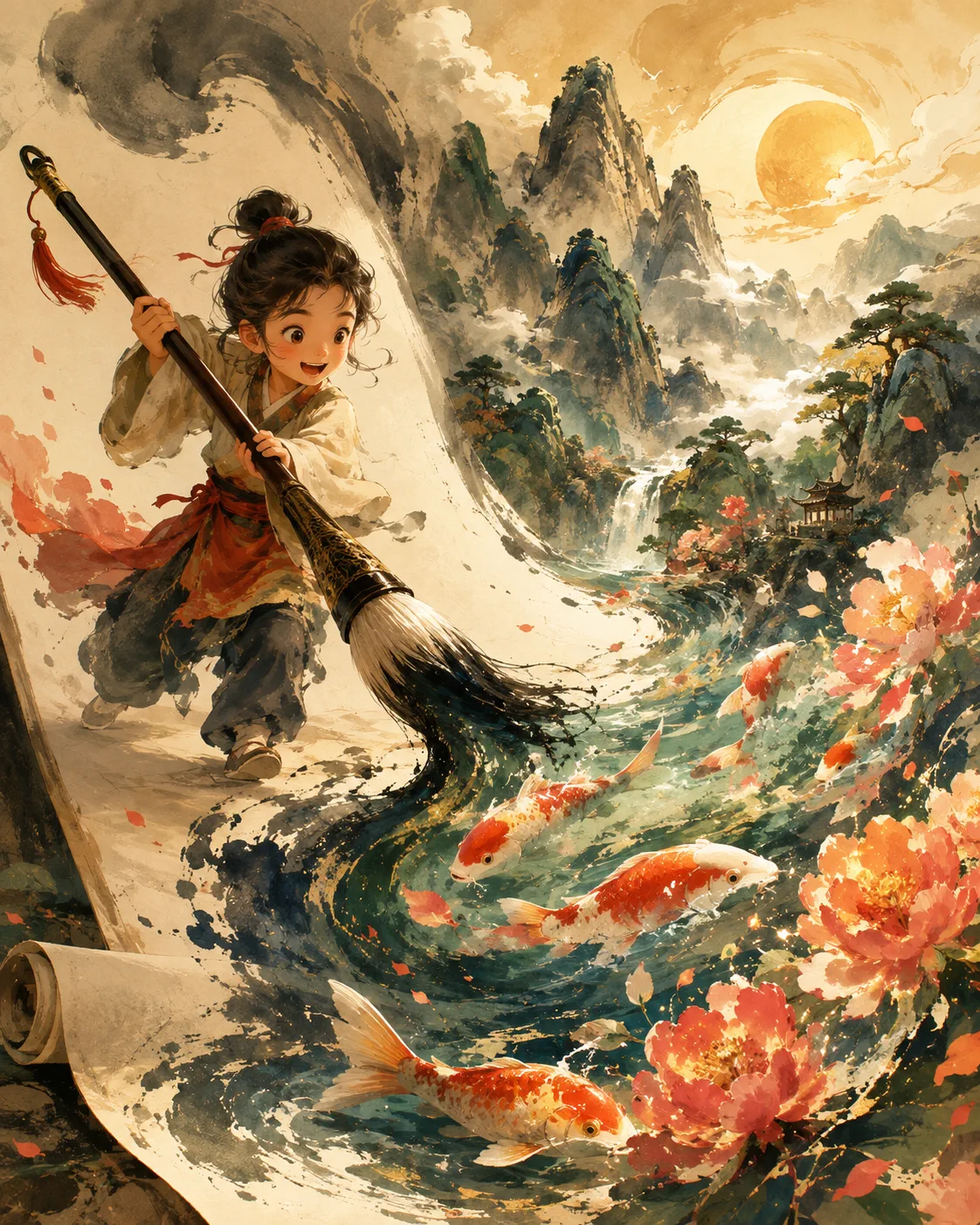 The Magic Brush story concept in brush-and-ink style